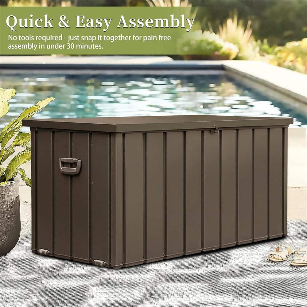100 Gal. Steel Deck Box, Outdoor Storage Deck Box Waterproof, Large Patio Storage Bin for Garden Tools, Lockable - Hercitys