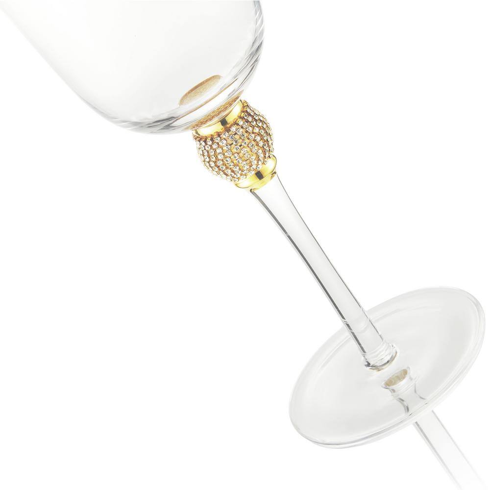 (Set of 6) Luxurious Rose and White 18 oz. Wine Glass with Dazzling Rhinestone Design and Gold tone Rim - Hercitys