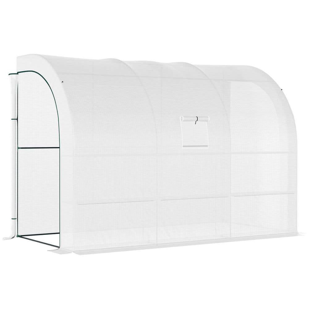 118 in. W x 59 in. D x 83.75 in. H Lean to Greenhouse with 2-Roll-up Doors&Windows, PE Cover & 3-Wire Shelves in White - Hercitys