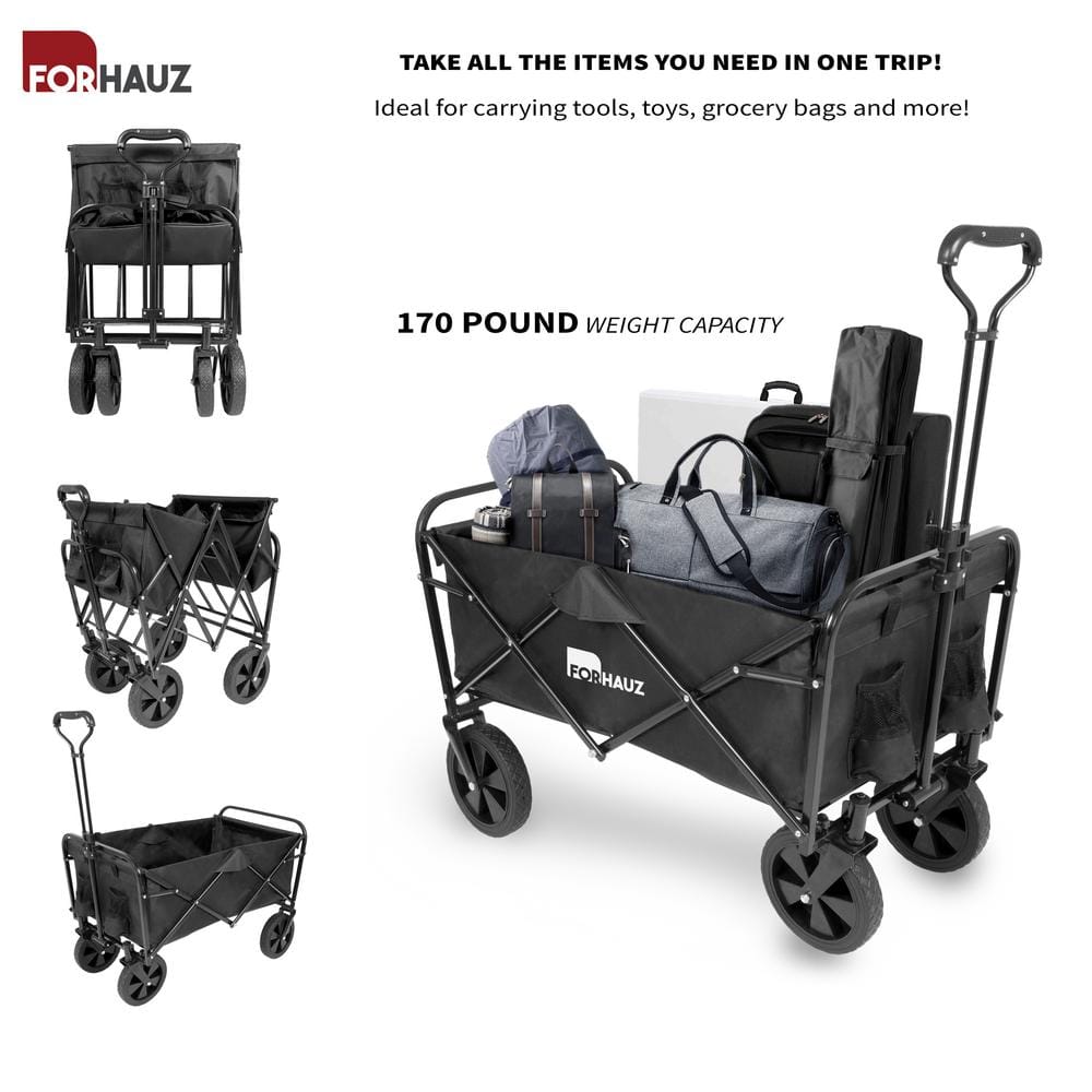 3.88 cu.ft. 600D double-layer Oxford Fabric Steel Frame Outdoor Garden Cart Collapsible Folding Wagon, Black - Hercitys