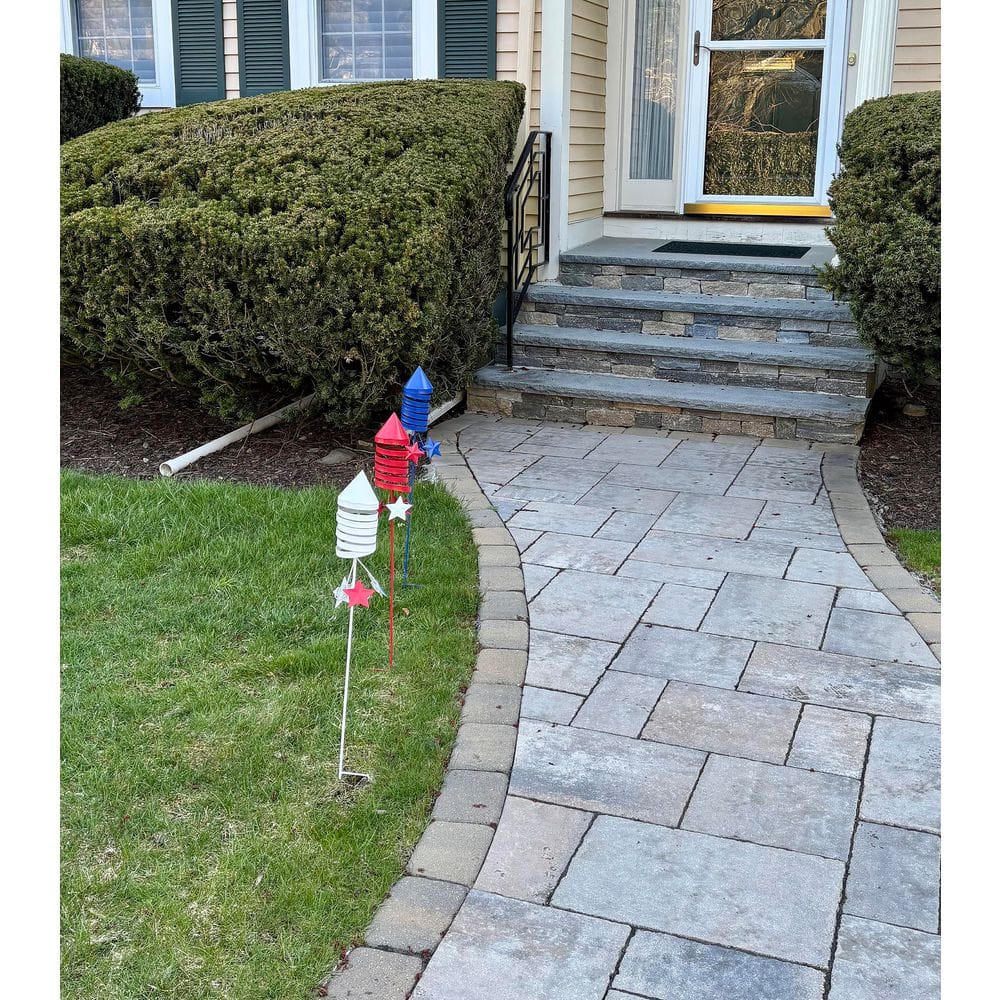 33 in. Metal Fourth of July Americana Rocket Fireworks Yard Stake (Set of 3) - Hercitys