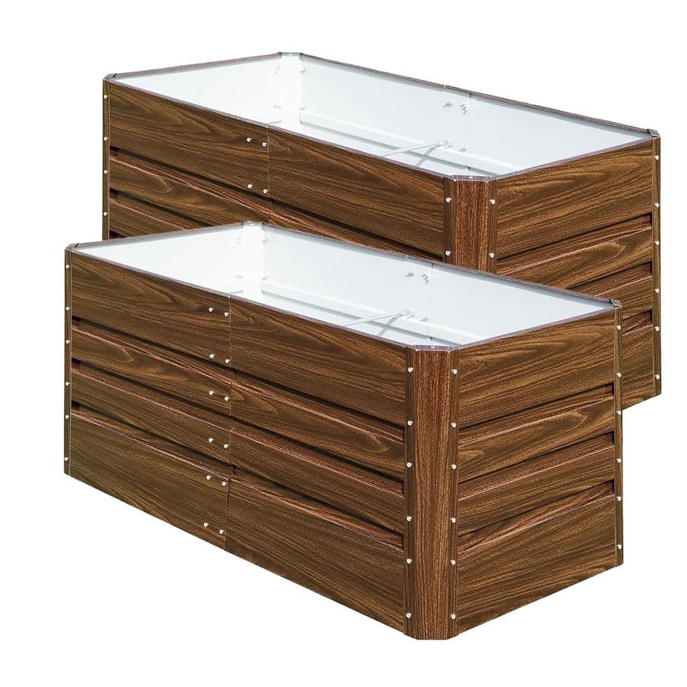 2-Pcs 47.2 in. Lx23.6 in. Wx23.6 in. H Brown Metal Raised Garden Bed Brown Galvanized Planter Boxes for Vegetables Herbs - Hercitys