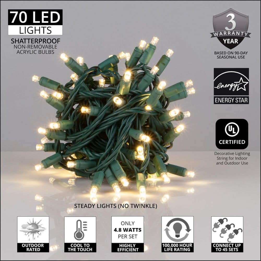 24 ft. 70-Light Warm White 5 mm LED Mini Light Set - Hercitys