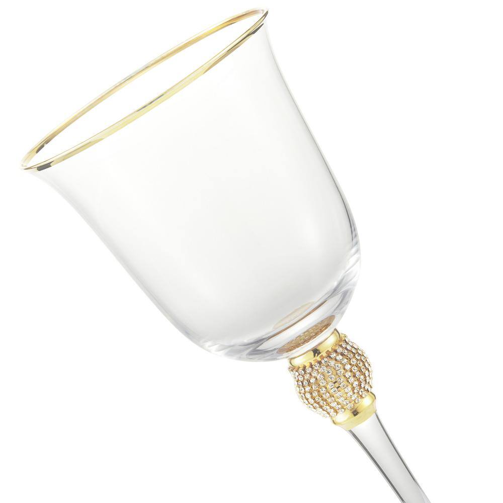 (Set of 6) Luxurious Rose and White 18 oz. Wine Glass with Dazzling Rhinestone Design and Gold tone Rim - Hercitys