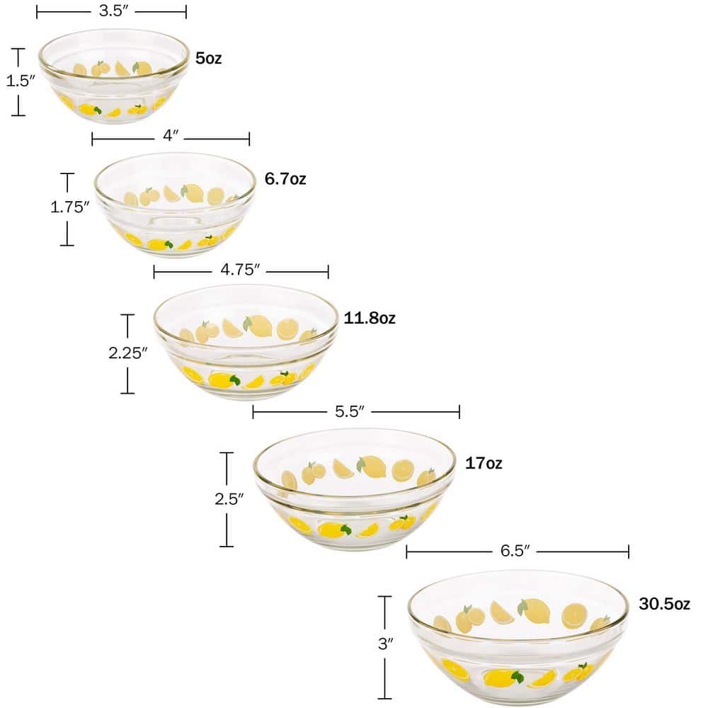 20-Piece Glass Bowls with Lids Set – Lemon Design Mixing Bowls Set with Multiple Sizes for Storage - Hercitys
