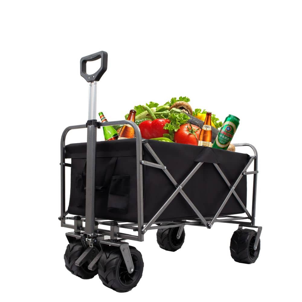 4.83 cu. ft. steel frame Garden Cart Outdoor camping with big wheels folding wagon Polyester fabric - Hercitys