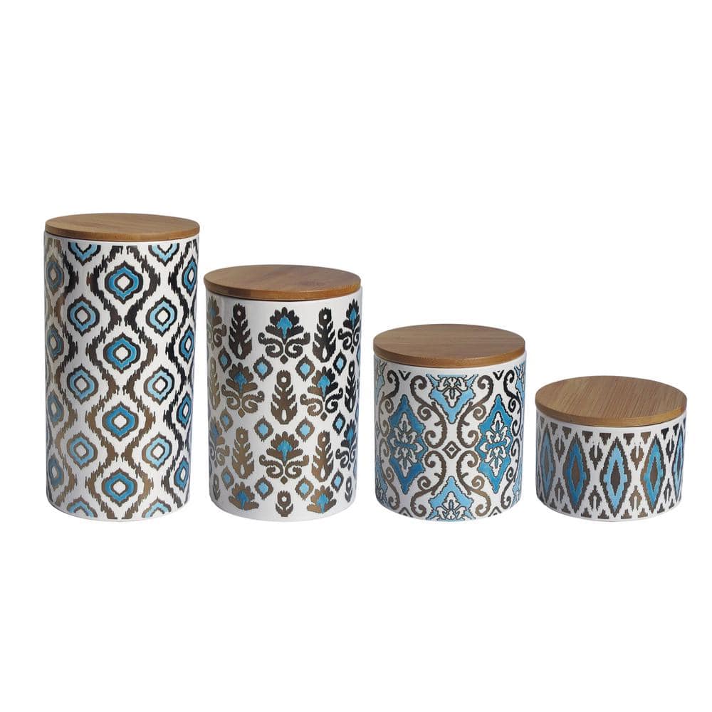 4-Piece Gold/Blue Ceramic Canister Set with Lid - Hercitys