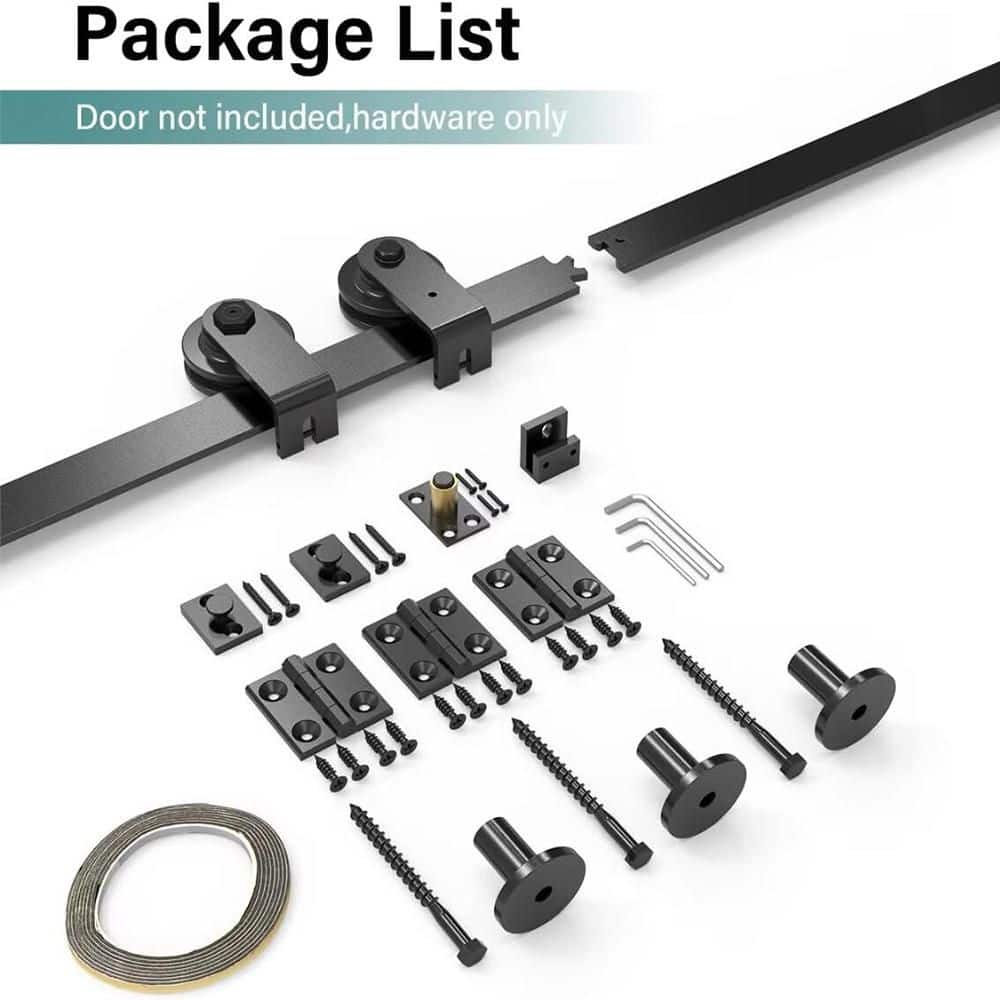 4 ft. /48 in. I Shape Frosted Black Top Mount Bi-Fold Sliding Barn Door Hardware Track Kit for Double Doors - Hercitys