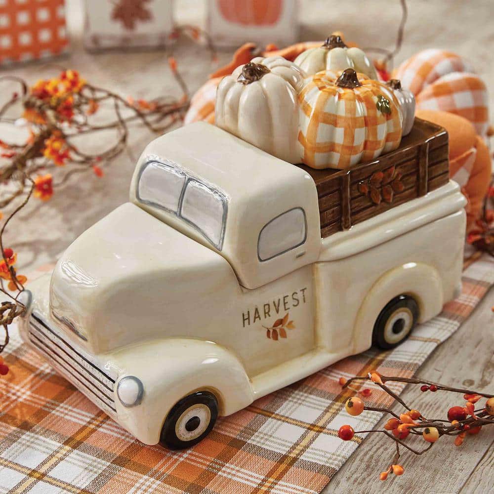1-Stone Cream Harvest Truck Cookie Jar - Hercitys