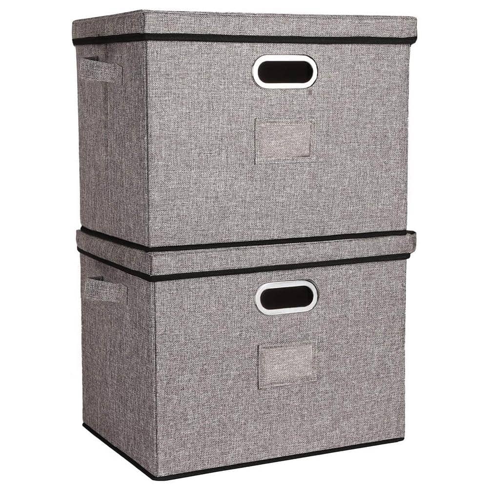 40 qt. Fabric Collapsible Storage Bin with Lid Gray (2-Pack) - Hercitys