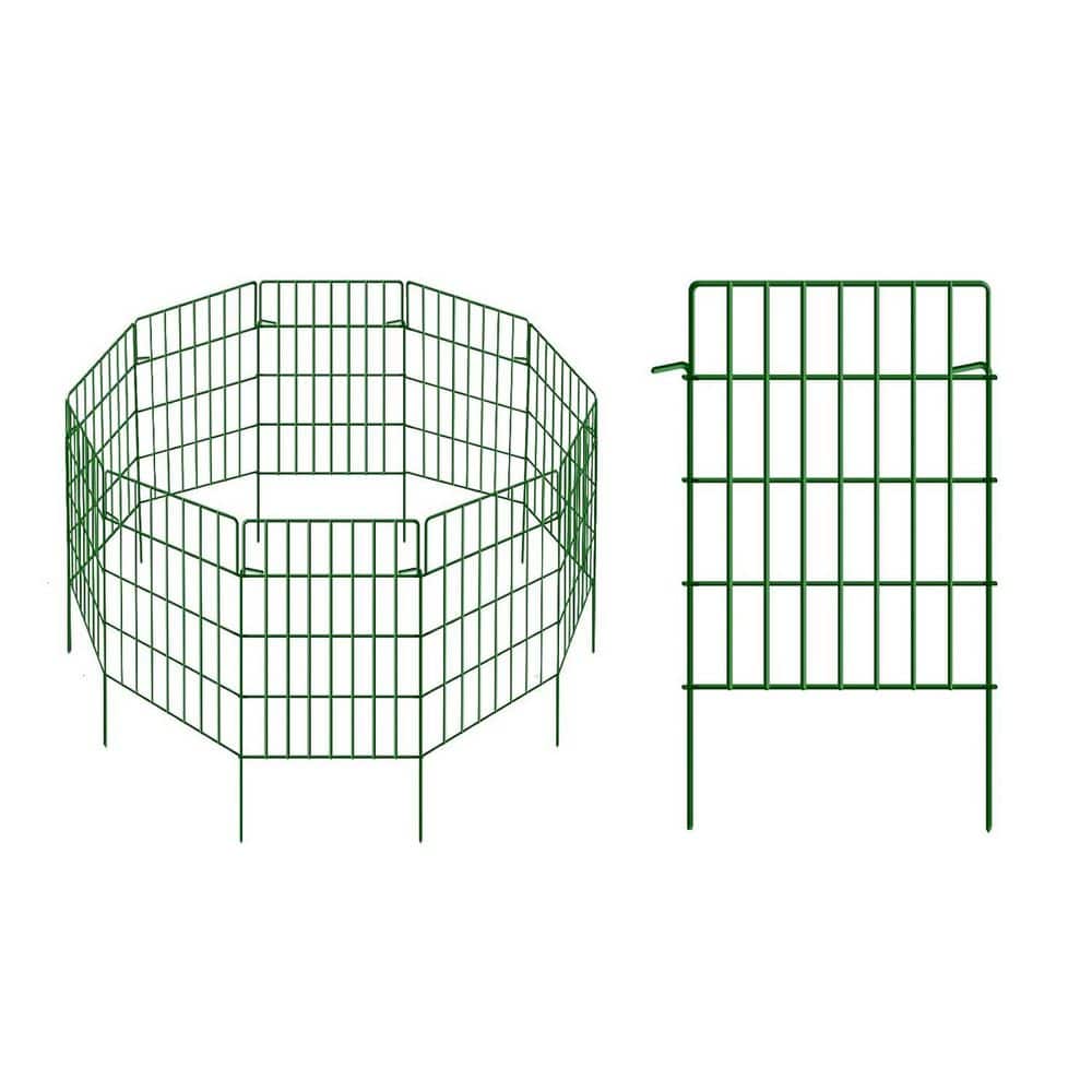 10 Pack 24 in. Rustproof Metal Wire Garden Fence Animal Barrier 1.44 in. Spacing Yard Blocker for Outdoor Decor Green - Hercitys