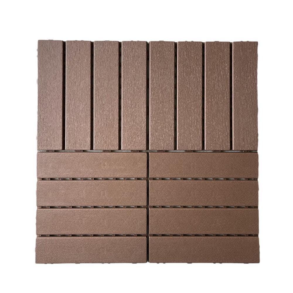 12 in. x 12 in. x 0.75 in. Outdoor Interlocking Waterproof Polypropylene Flooring in Dark Brown (Set of 44) 44 sq. ft. - Hercitys