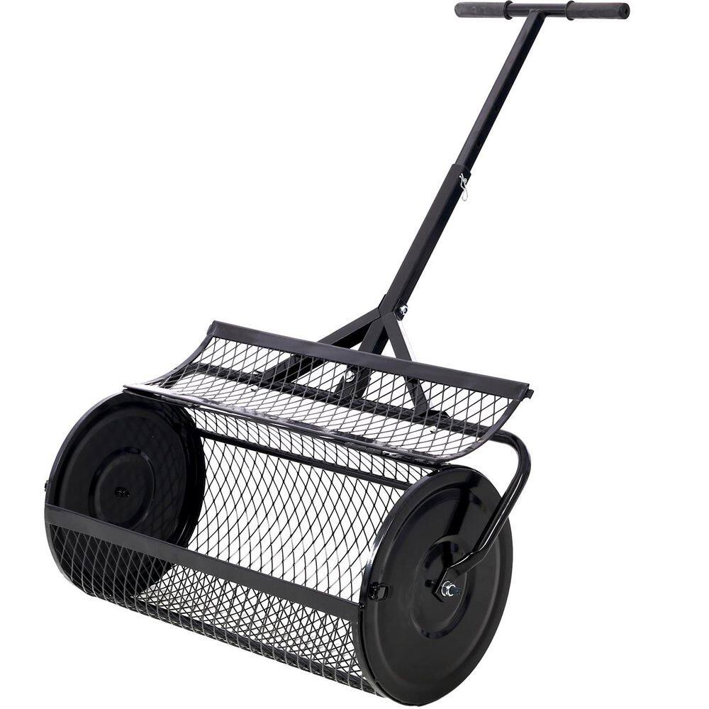 24 in. Handheld Peat Moss Spreader Compost Spreader Metal Mesh, T Shaped Handle for Planting Seeding, Black - Hercitys