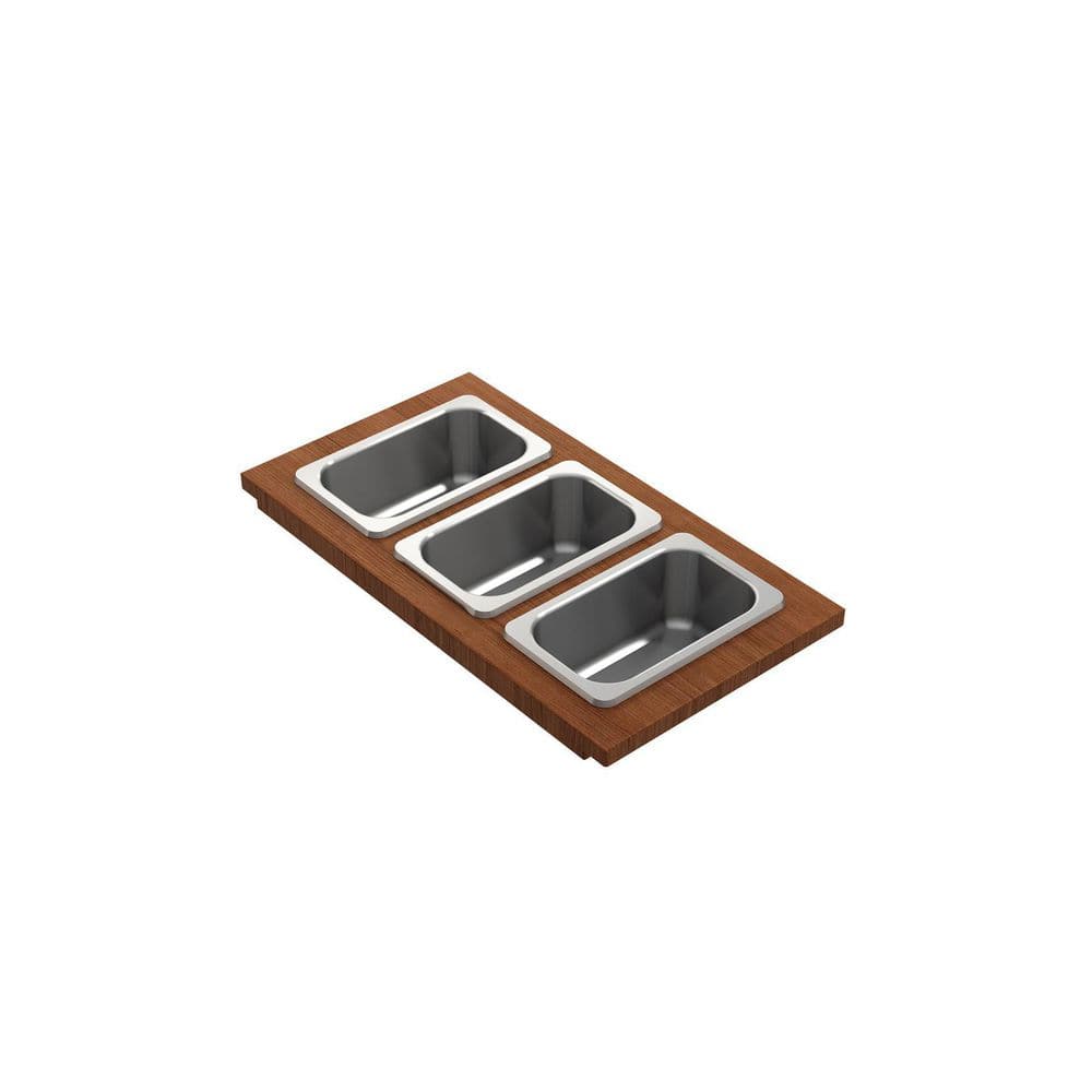 16 in. Prep Board Set for Workstation Sinks with 3 Rectangular Stainless Steel Bowls - Hercitys