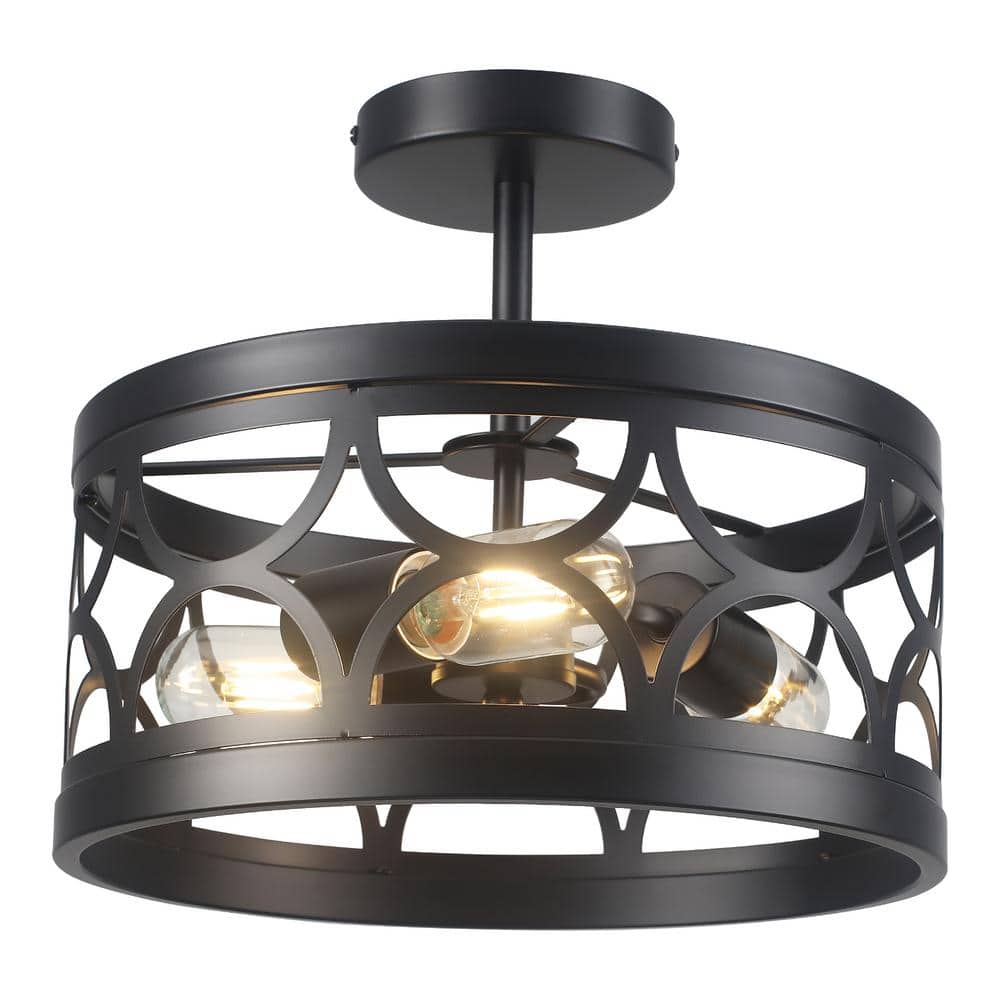 12.6 in. 3-Light Black Semi Flush Mount Ceiling Light Fixture With No Bulbs Included - Hercitys