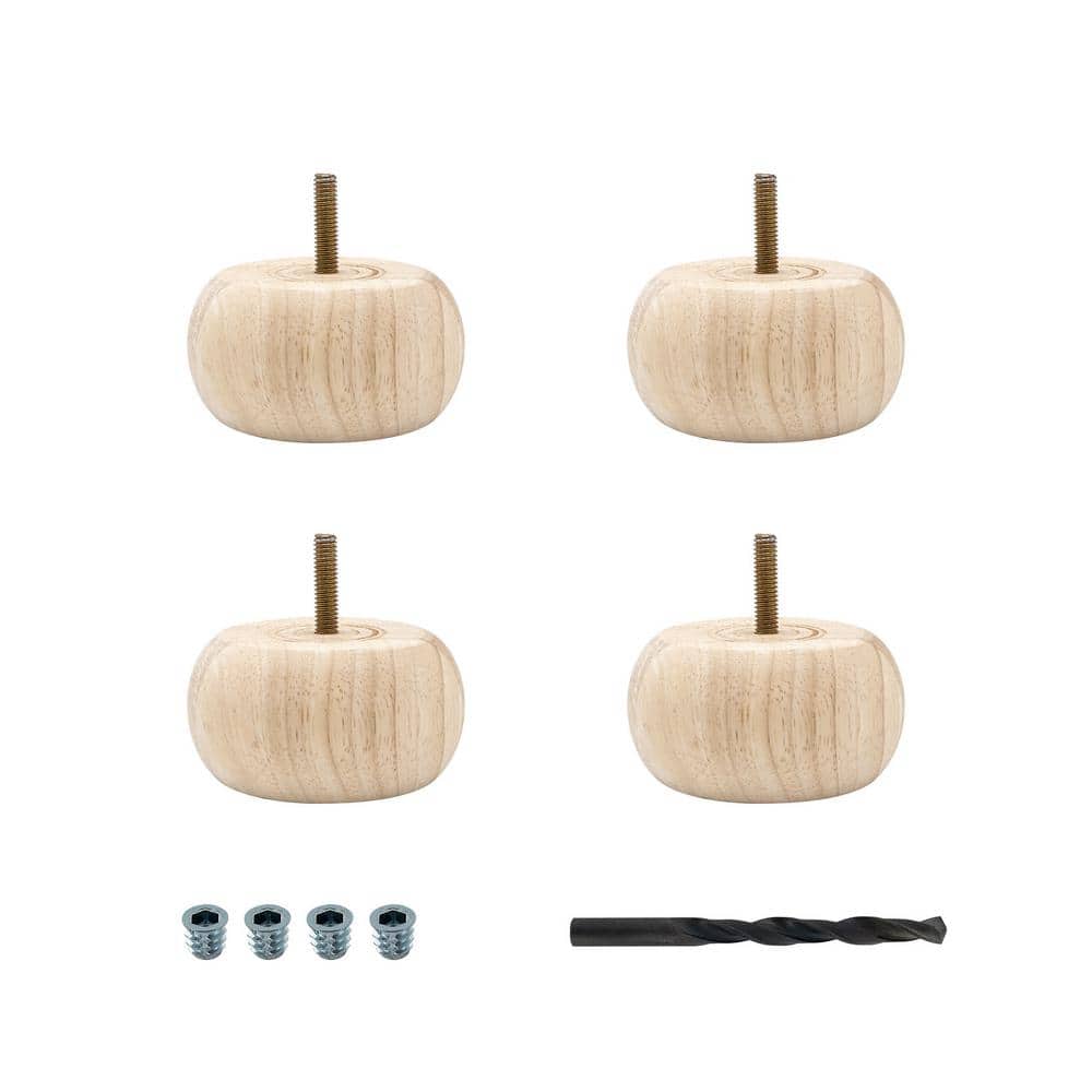 1-7/8 in. x 3-5/8 in. Unfinished Solid Hardwood Round Bun Foot (4-Pack) - Hercitys