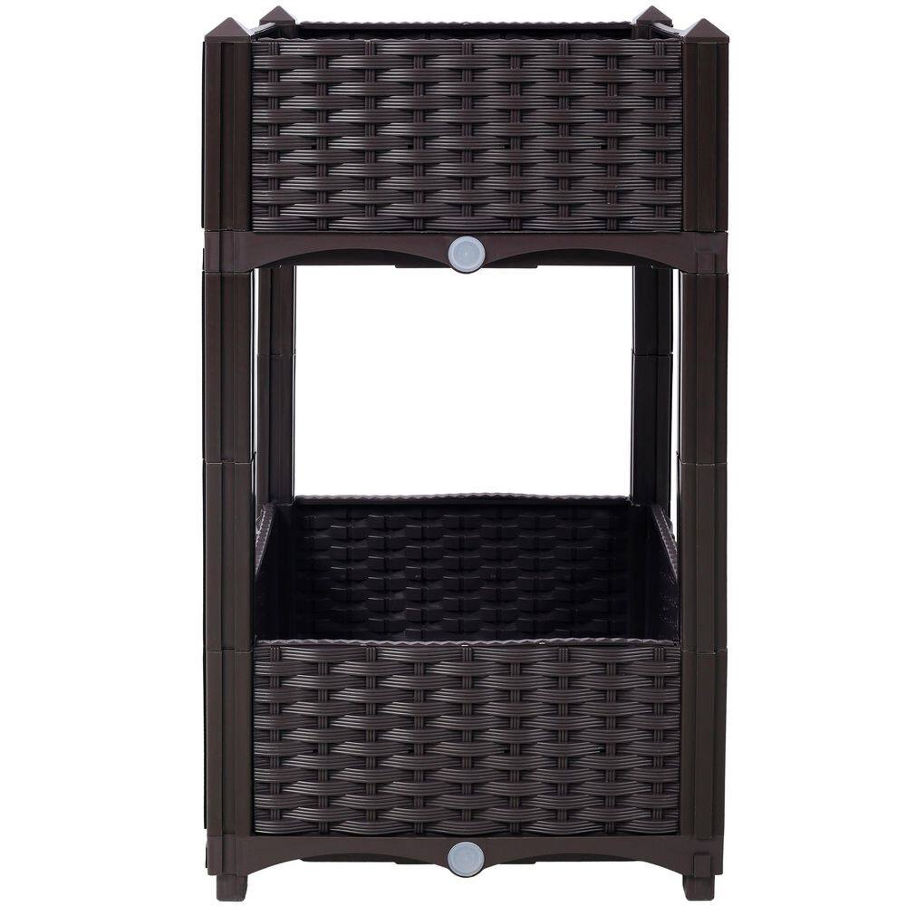 15.7 in. x 15.7 in. x 27.7 in. Plastic Planter Raised Beds, Elevated Planter Garden Box with Drainage Plug, Brown - Hercitys
