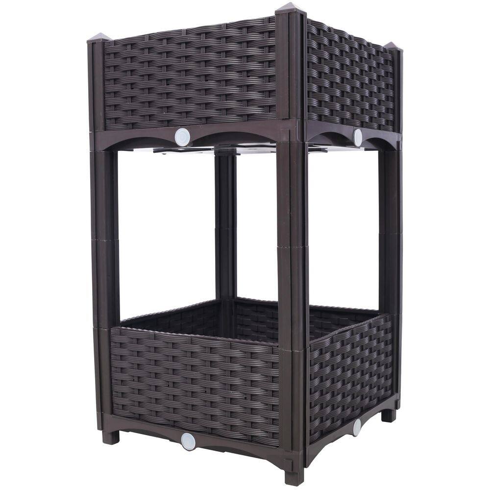 15.7 in. x 15.7 in. x 27.7 in. Plastic Planter Raised Beds, Elevated Planter Garden Box with Drainage Plug, Brown - Hercitys