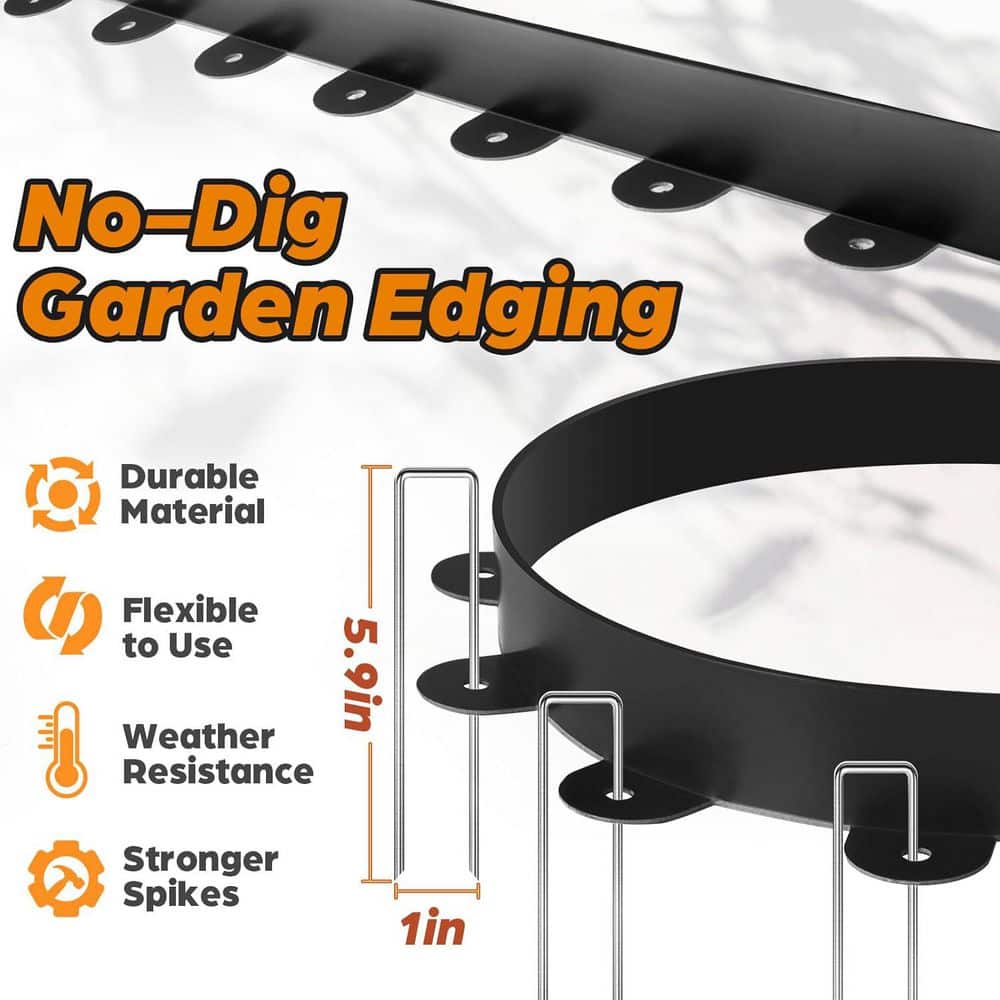 1.5in x 100ft Plastic Landscape Edging with 120 Metal Spikes, Flexible Garden Border - Hercitys