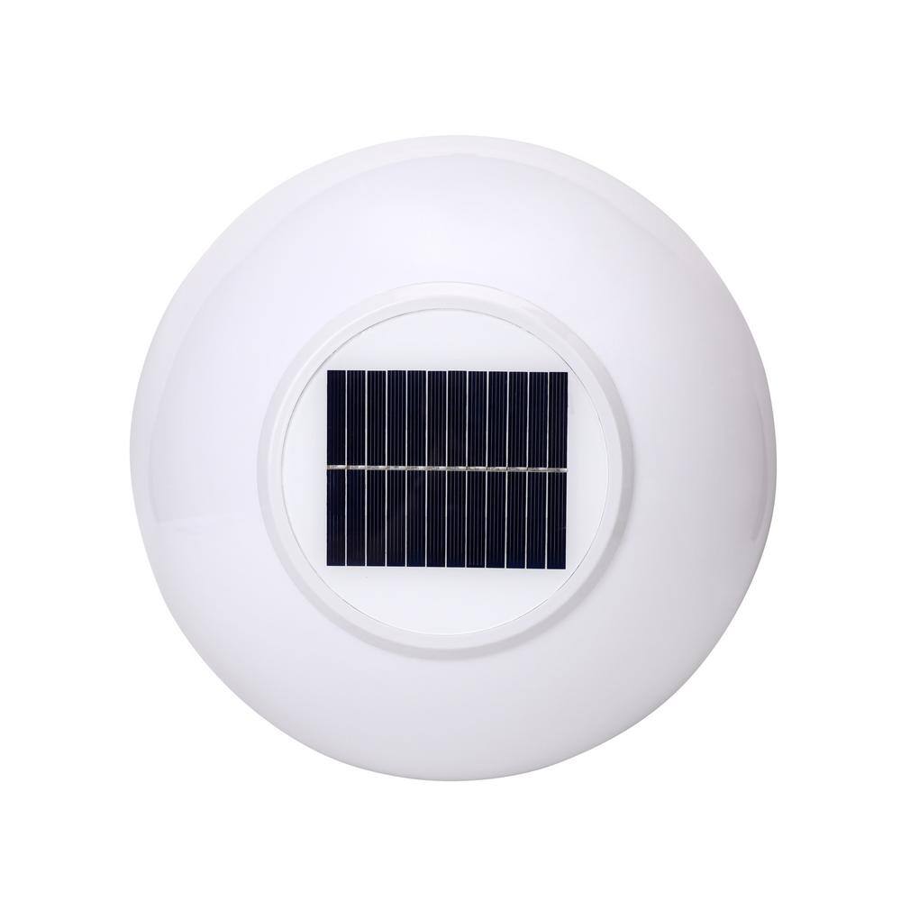 1-White Metal Sphere Solar Outdoor Weather Resistant Post Light with Integrated LED Bulb and Wireless Remote - Hercitys