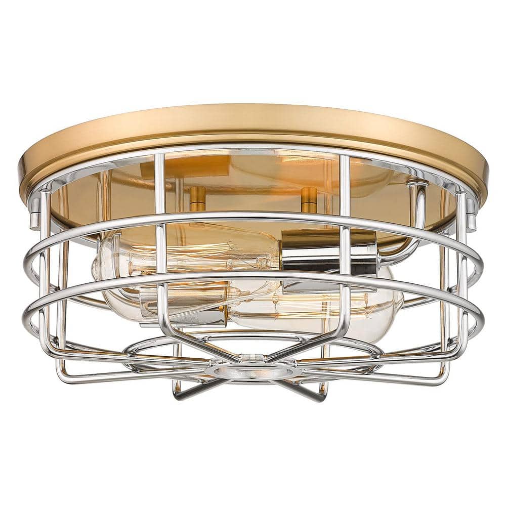 11.4 in. 2-Light Living Room Hallway Gold and Chrome Flush Mount Ceiling Light - Hercitys