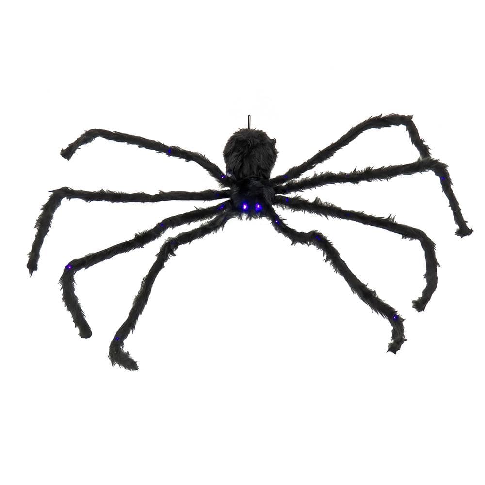50 in. Halloween Spider Hanging Decor with Purple Lit LED Eyes-Battery Operated - Hercitys