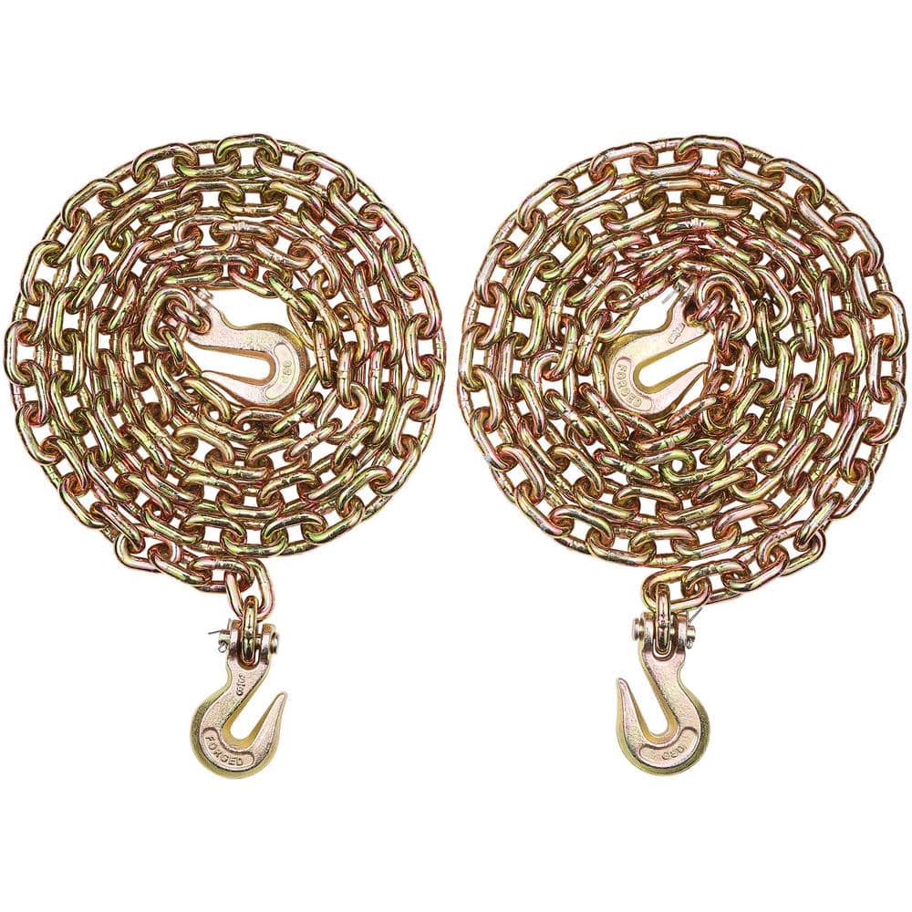 2-Pack 2-Chain with Clevis Grab Hooks, 7,100 lbs. Safe Working Load G80 Transport Binder Chain, 3/8 in. - Hercitys