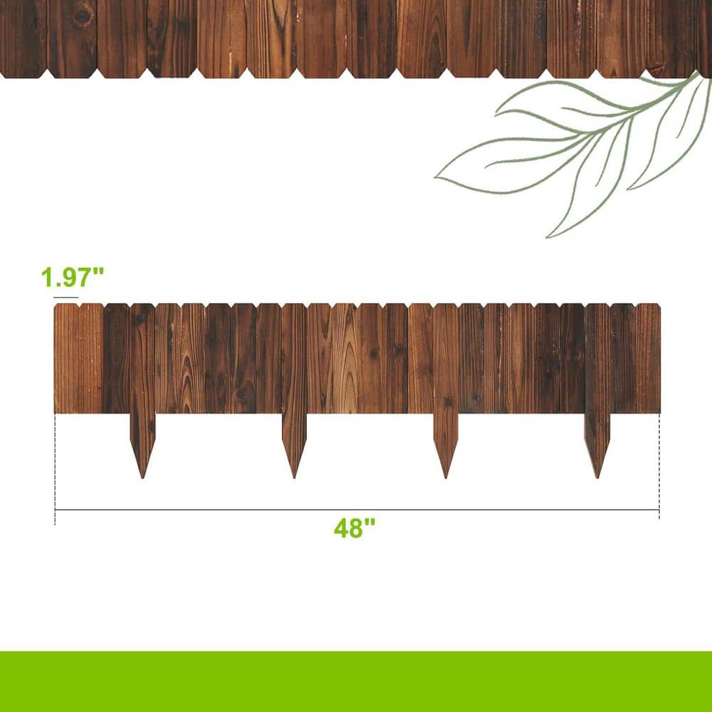 48 x 1.97 x 11.8 in. Carbonized Rustic Wood Garden Edging Landscape Border Fence for Lawns and Flower Beds (1-Pack) - Hercitys