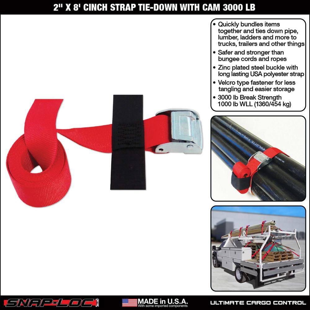 2 in. x 8 ft. Cinch Strap with Cam in Red - Hercitys
