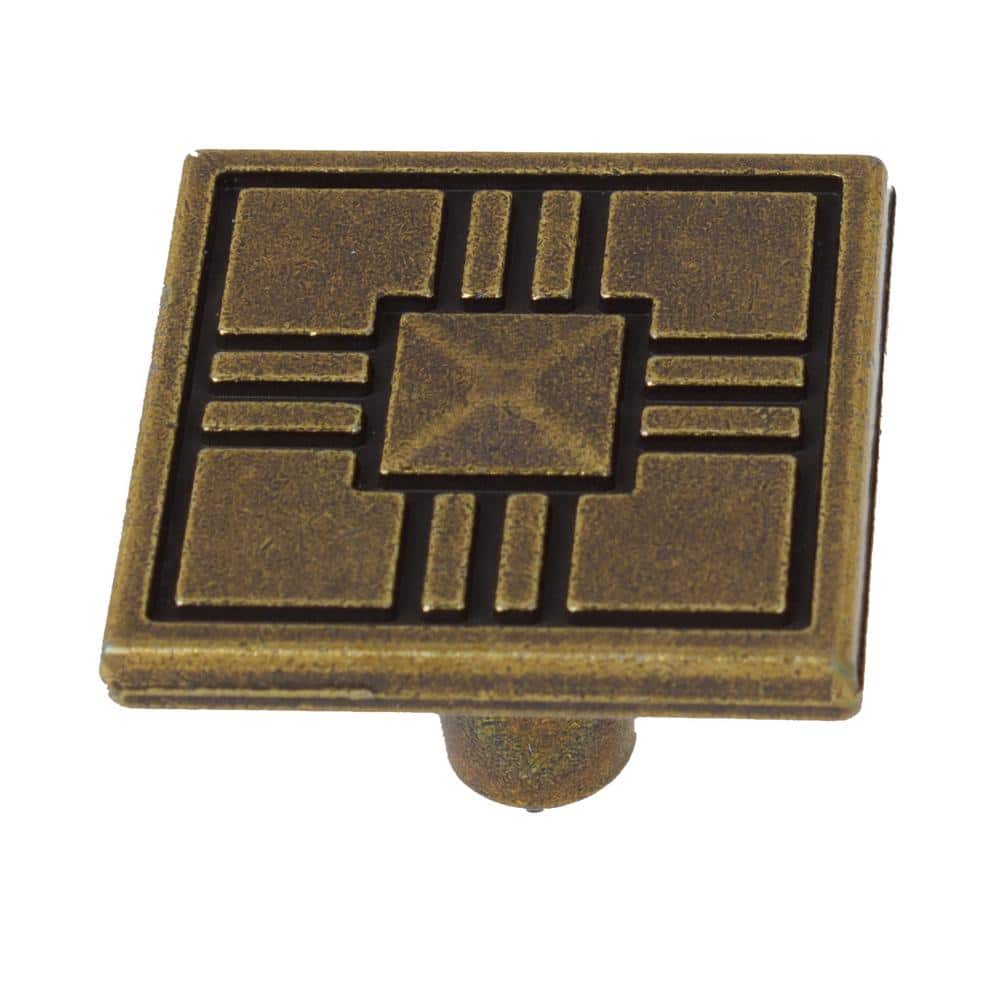 1-1/4 in. Antique Brass Craftsman Collection Square Cabinet Knobs (10-Pack) - Hercitys