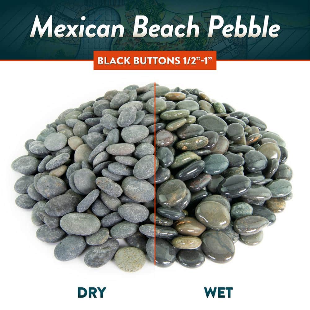 0.25 cu. ft. 1/2 in. to 1 in. Black Buttons Mexican Beach Pebble Smooth Round Rock for Garden and Landscape Design - Hercitys