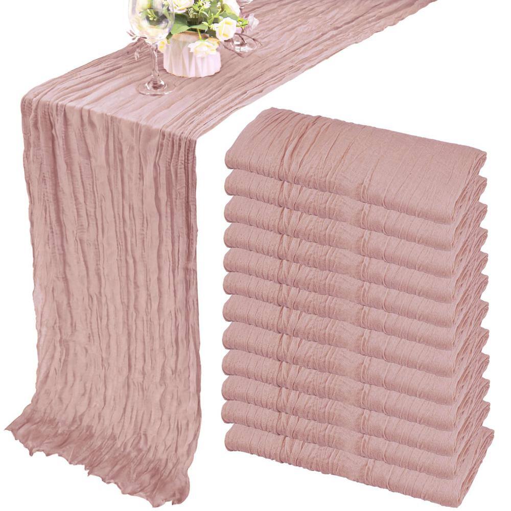 35 in. W x 120 in. L Dusty Pink Solid Boho Gauze Polyester Cheesecloth Table Runner for Wedding and Party (Set of 12) - Hercitys
