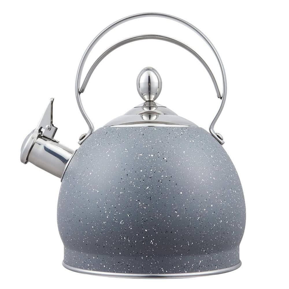 10.5 Cups Opaque Gray Stainless Steel Whistling Tea Kettle with Aluminum Capsulated Bottom for Fast Boiling Water - Hercitys