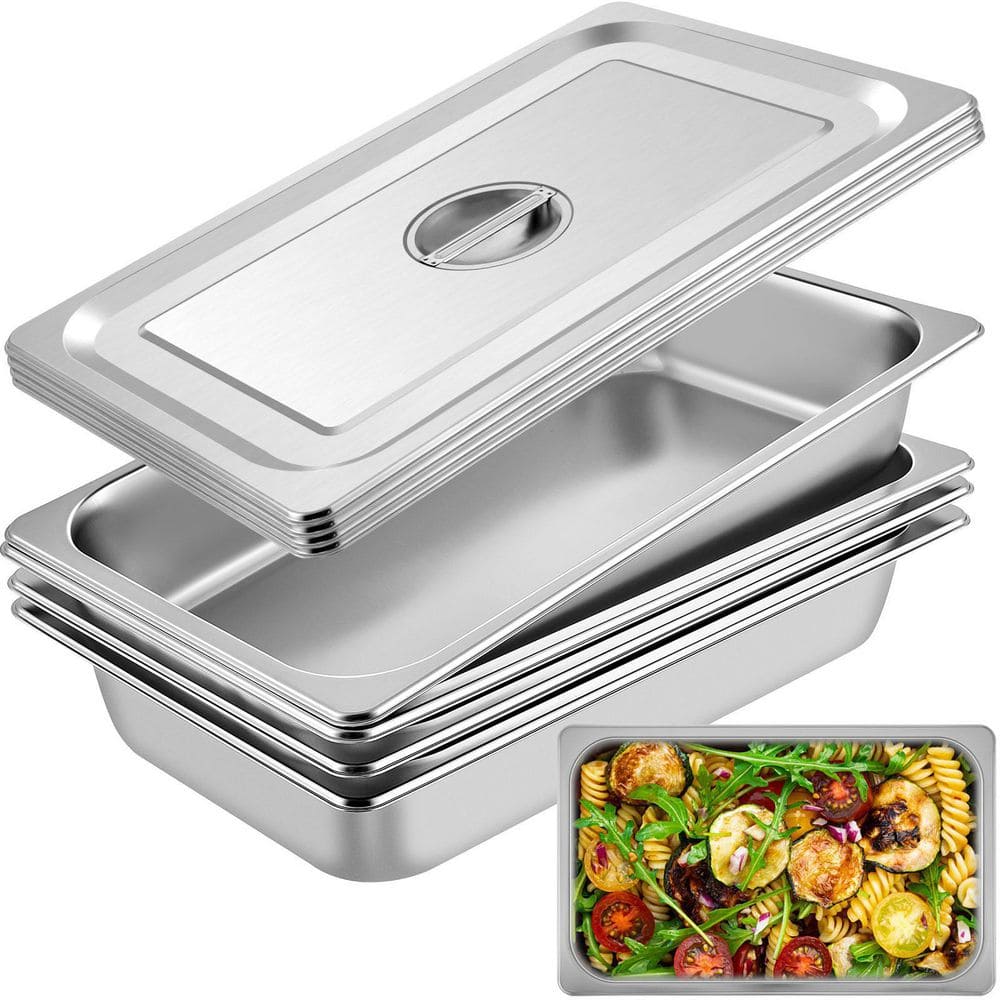 13.7 qt. Stainless Steel Hotel Pan 20.9 x 12.8 x 3.9 in. Roasting Pan with Lid Hotel Pans Full Size Deep (4-Pack) - Hercitys