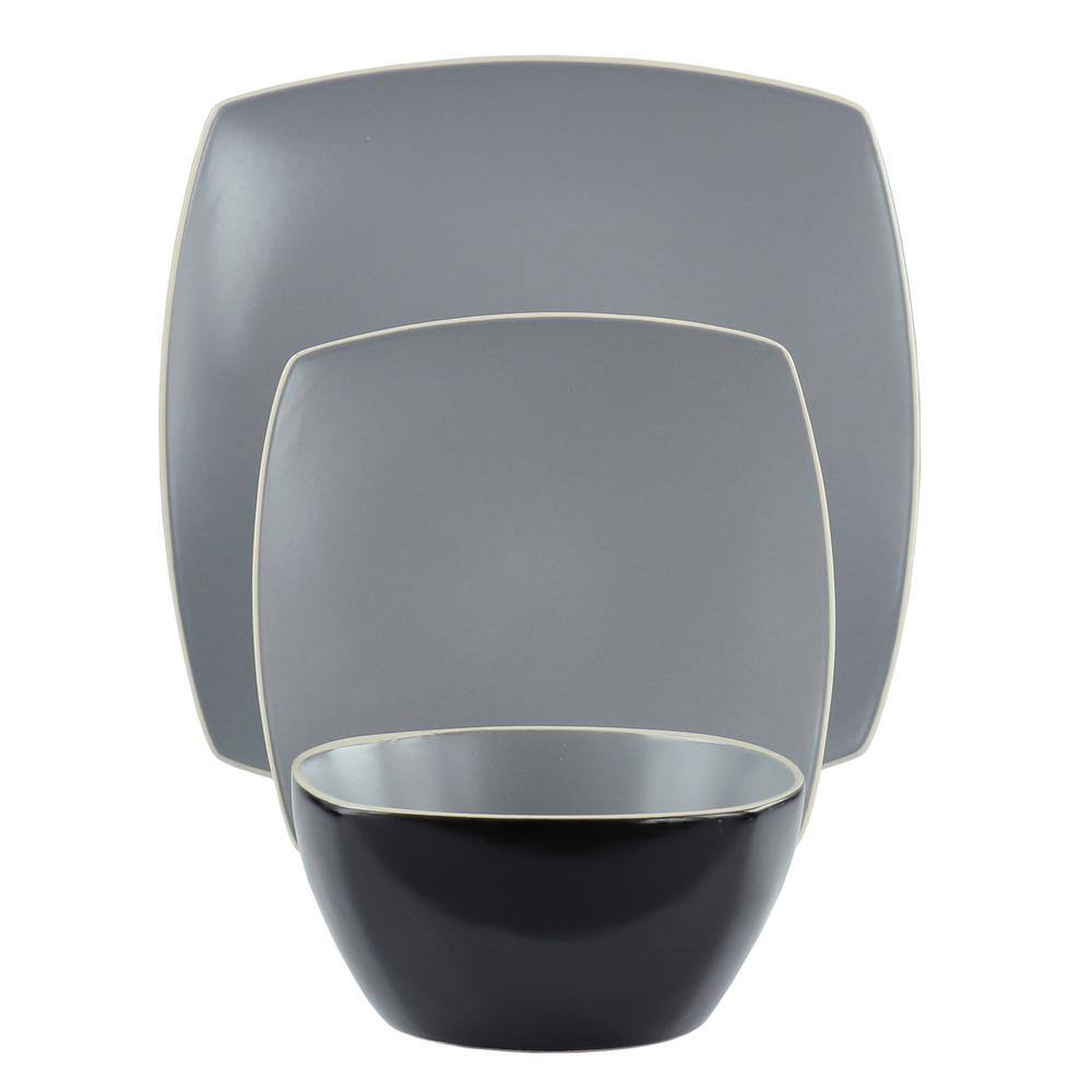 18 Piece Square Stoneware Dinnerware Set in Grey Matte - Hercitys