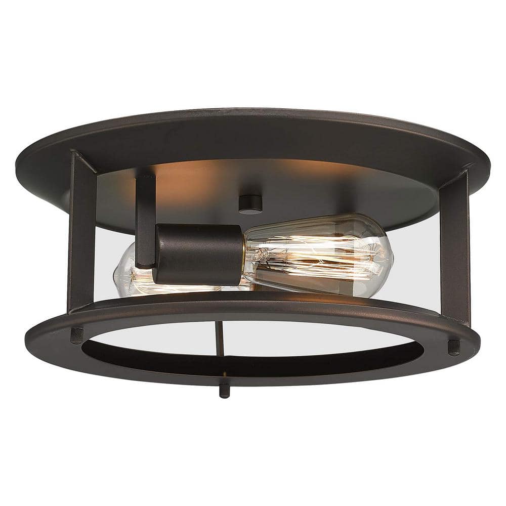 12.6 in. 2-Light Oil Rubbed Bronze Flush Mount with Metal Shade and No Bulbs Included - Hercitys