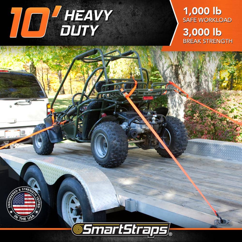 10 ft. Orange Padded D-Handle Heavy-Duty Ratchet Tie Down Straps with 1,000 lb. Safe Work Load – (4-Pack) - Hercitys