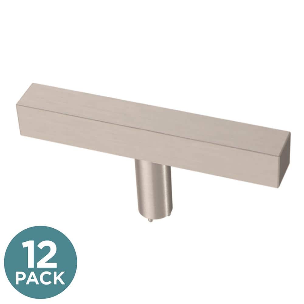 (12-Pack) Square Knobsble 3 in. (76 mm) Modern Satin Nickel T-Shaped Bar Cabinet Knobs - Hercitys