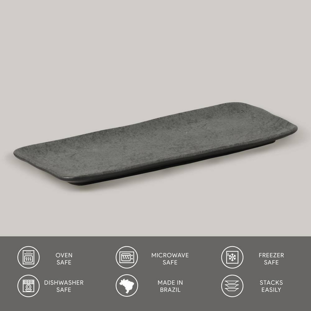 12.99 in. Chromium Gray Stoneware Rectangular Platter Medium Organic (Set of 4) - Hercitys