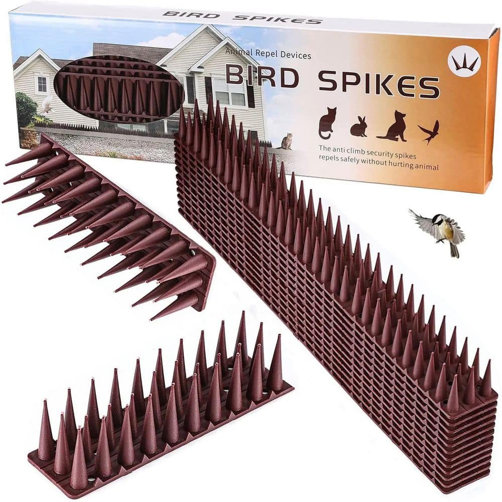 16.9 Brown Plastic Deterrent Fence Spikes, Keeps a Pigeon Away, Off Spikes Strips Bird Repeller (12-Pack) - Hercitys