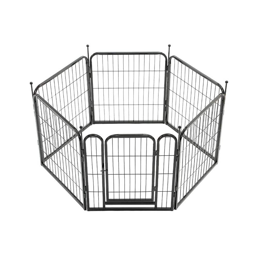 24 in. H Black Metal Garden Fence Pet Fence for Garden and Animals, 6-Panels - Hercitys