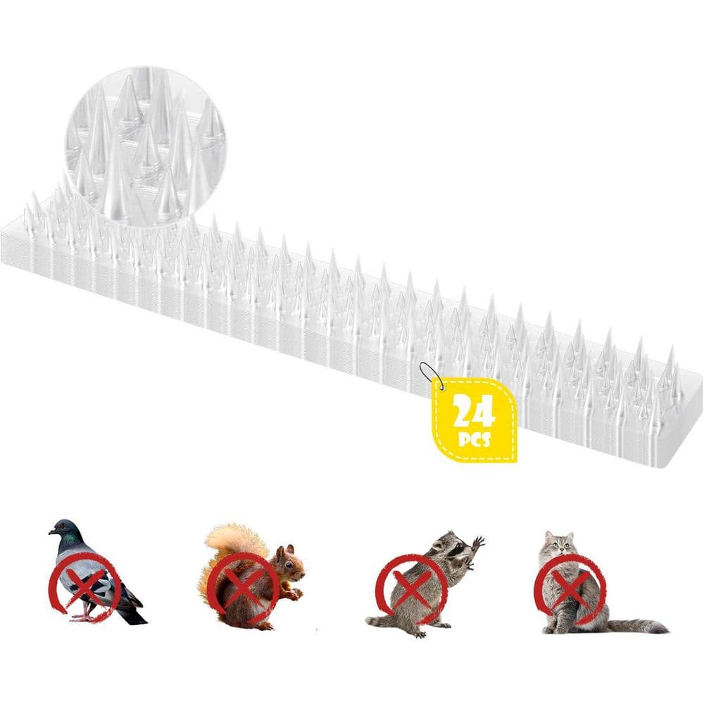 16.7 in. x 2.5 in. Clear PVC Bird Spikes Deterrent Strips, Long Paired with Short Spikes Provide Narrow Gaps (24-Pack) - Hercitys