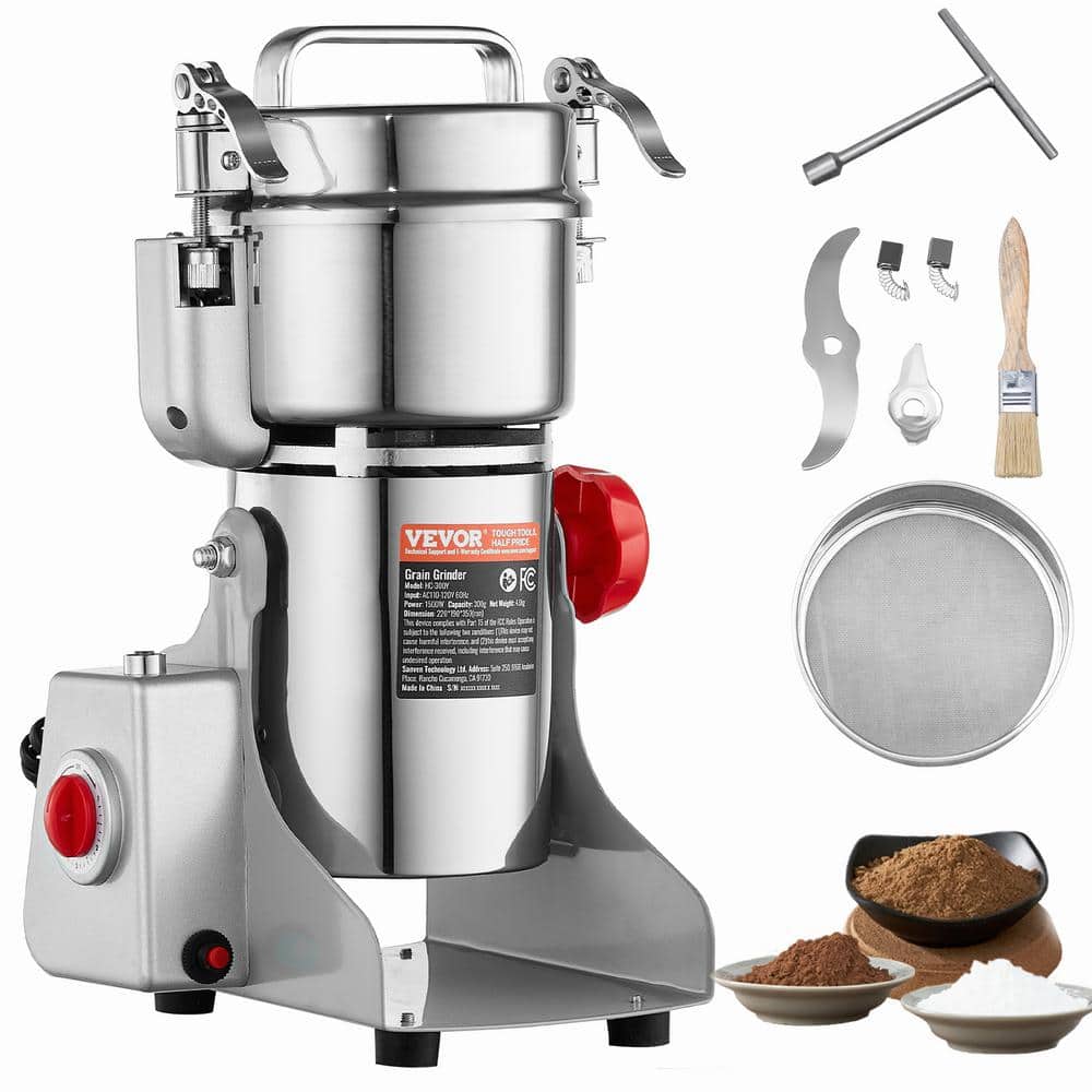 300g Electric Grain Mill Grinder, High Speed 1500-Watt Commercial Spice Grinders, Stainless Pulverize Powder Machine - Hercitys