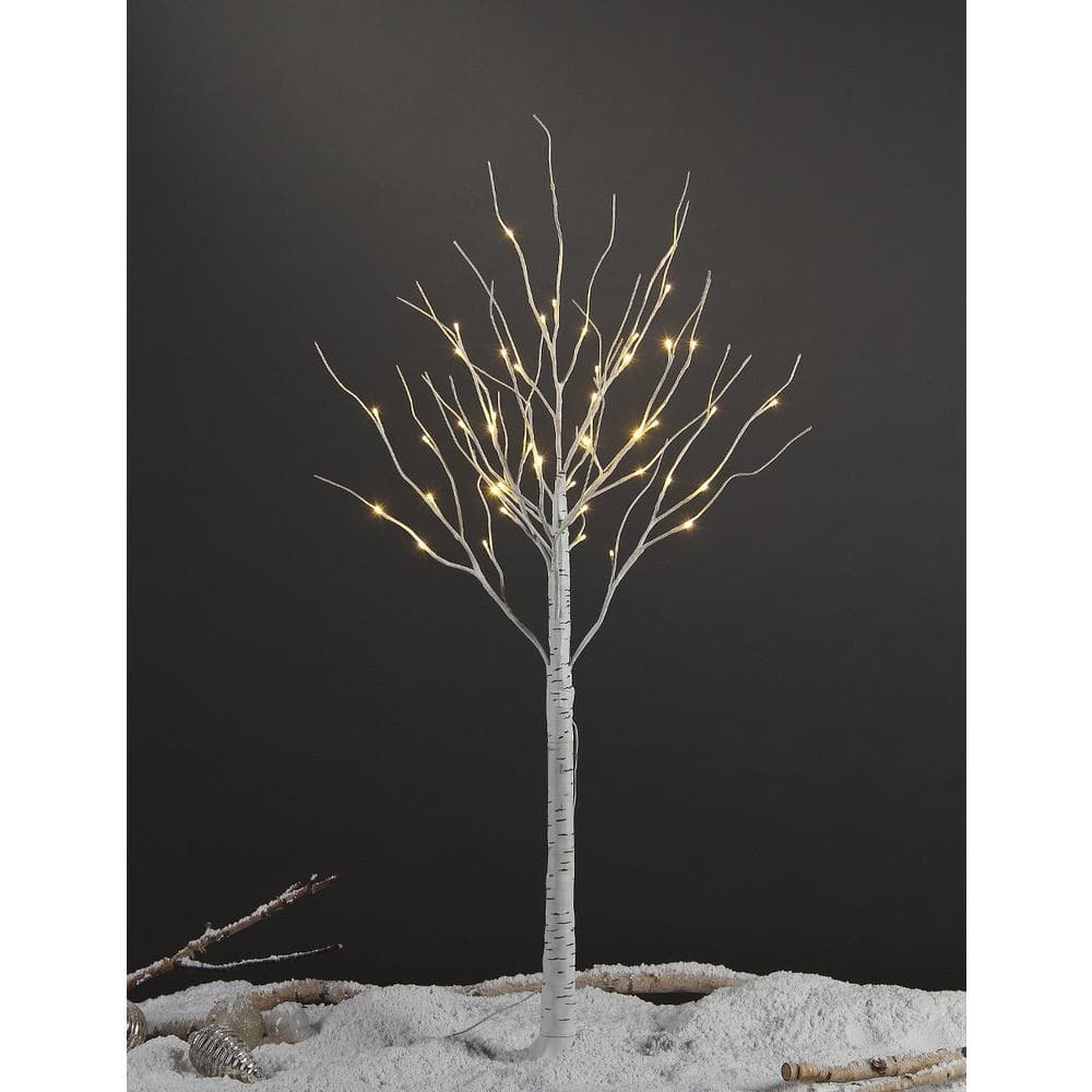4 ft. Pre-Lit LED Birch Tree Artificial Christmas Tree with Flexible Branches and 48-Warm White LED Lights - Hercitys