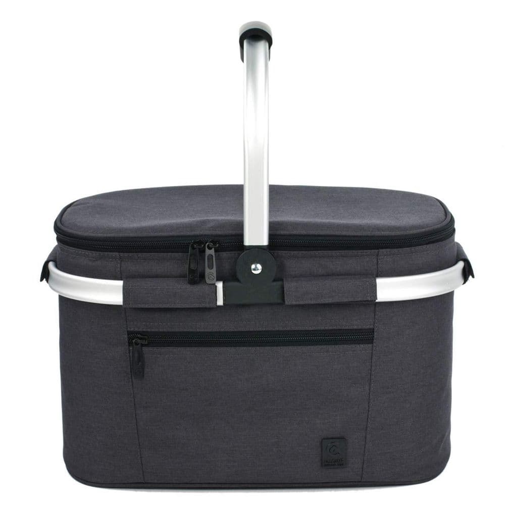 15 in. Black Portable Collapsible Polyester Picnic Basket, Leakproof Insulated Cooler Bag with Sewn - Hercitys