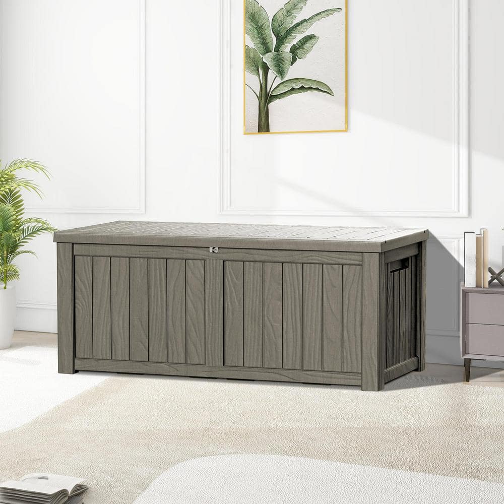 120 Gal. Gray Outdoor Resin Waterproof Deck Box with Lockable Lid - Hercitys