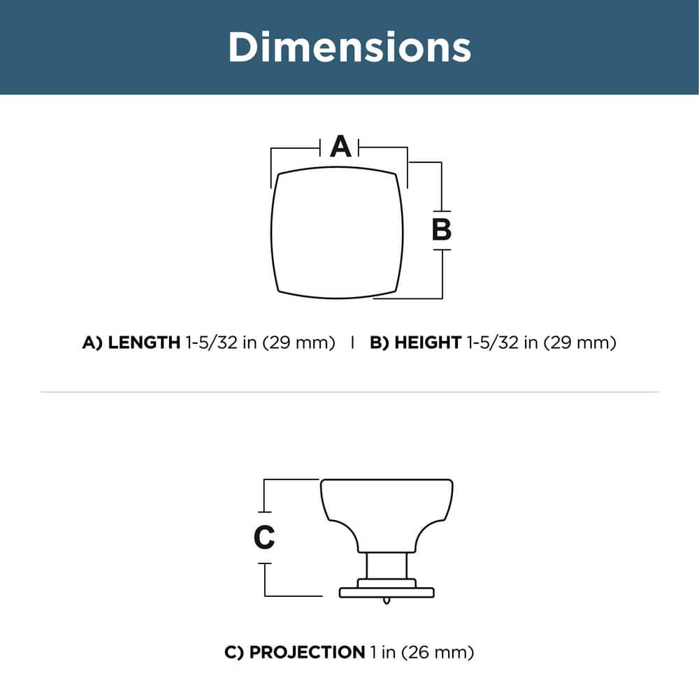 (10-Pack) Parow 1-1/8 in. (29 mm) Classic Matte Black Square Cabinet Knobs - Hercitys