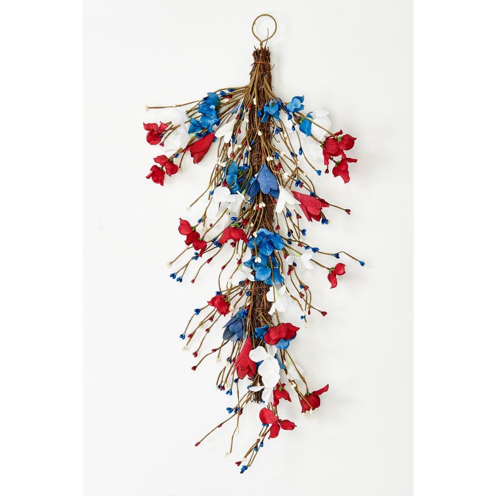 26 in Red, White and Blue Patriotic Holiday July 4th Floral Teardrop - Hercitys