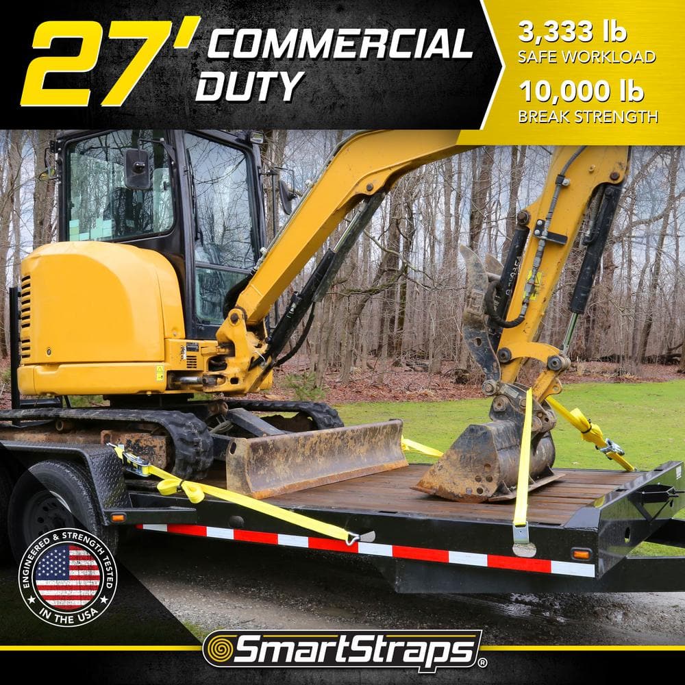 2 in. x 27 ft. Yellow Commercial RatchetX Tie Down Strap w/ Double J Hooks with 3,333 lb. Safe Work Load – 1 pack - Hercitys