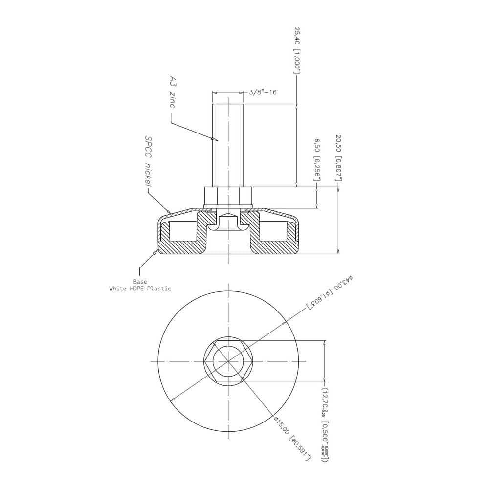(50-Pack) Titan Nickel-White Hex Base 3/8-16 Thread x 1 in. L Stem Furniture Replacement Leveler with Insert Pro Pack - Hercitys